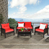 Costway 4 Piece Patio Rattan Furniture Sofa Set Glass Coffee Table New