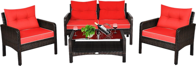 Costway Patio Furniture Set Rattan Outdoor 4 Piece Glass Coffee Table New