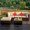 Costway Patio Furniture 5 PCS Rattan Sectional Set with Cushions Ottoman and Coffee Table New