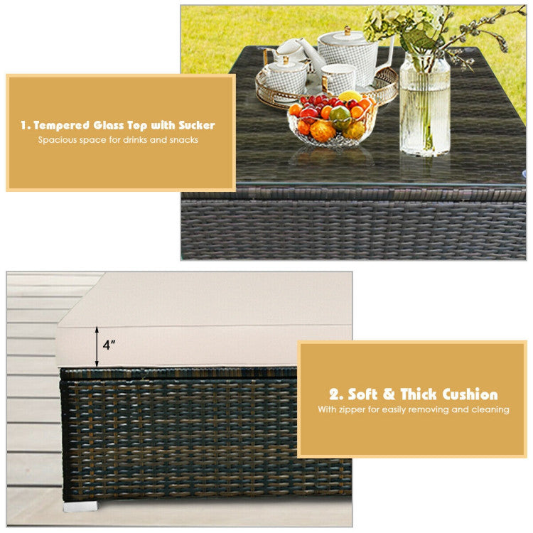 Costway Patio Furniture 5 PCS Rattan Sectional Set with Cushions Ottoman and Coffee Table New