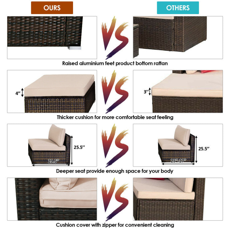 Costway Patio Furniture 5 PCS Rattan Sectional Set with Cushions Ottoman and Coffee Table New