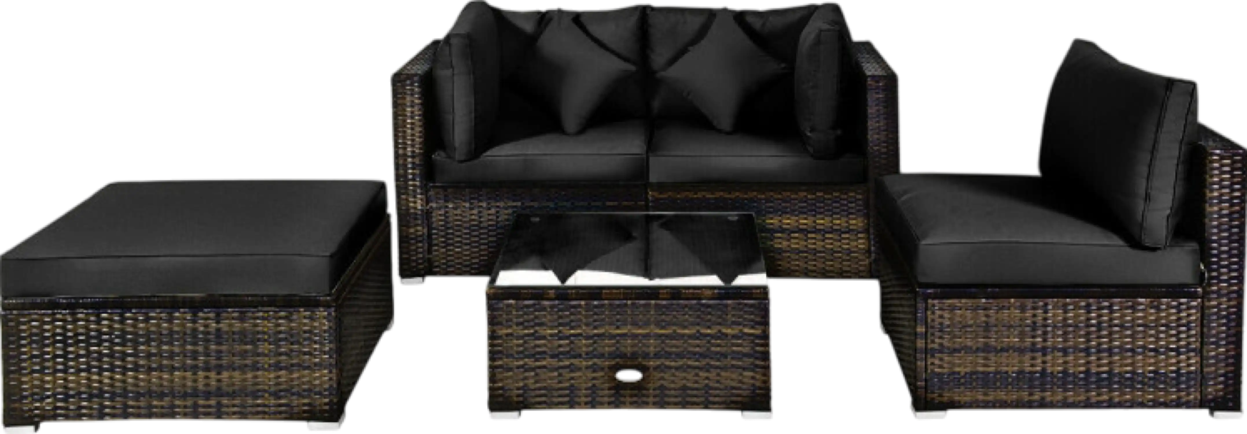 Costway Patio Furniture 5 PCS Rattan Sectional Set with Cushions Ottoman and Coffee Table New
