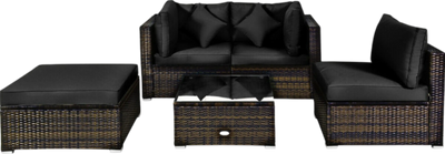 Costway Patio Furniture 5 PCS Rattan Sectional Set with Cushions Ottoman and Coffee Table New