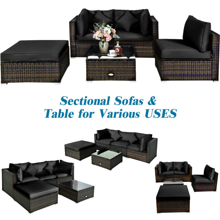 Costway Patio Furniture 5 PCS Rattan Sectional Set with Cushions Ottoman and Coffee Table New
