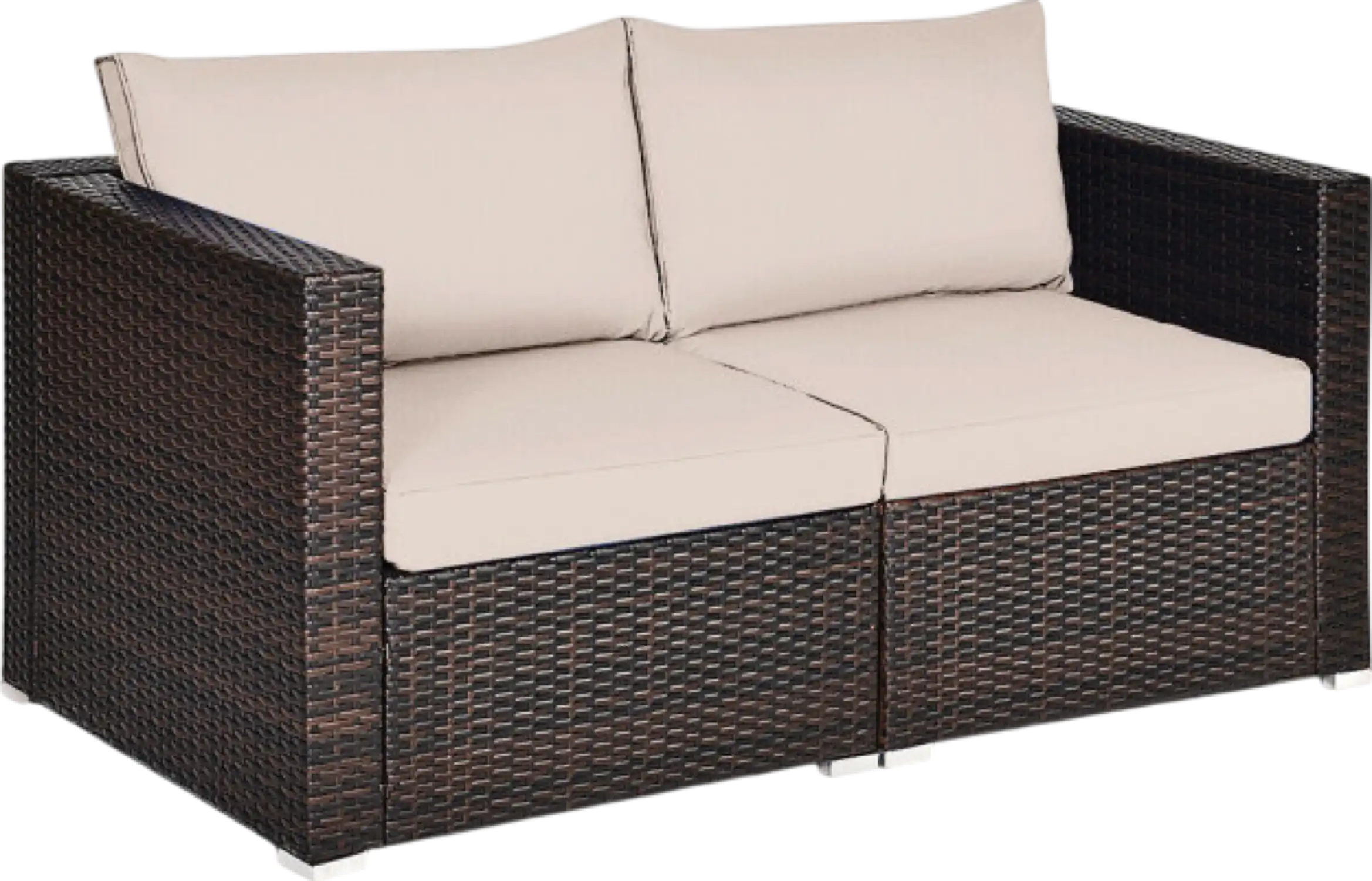 Costway Patio Furniture 2 Pcs Rattan Sectional Sofa Set with Cushions New