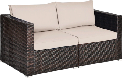 Costway Patio Furniture 2 Pcs Rattan Sectional Sofa Set with Cushions New