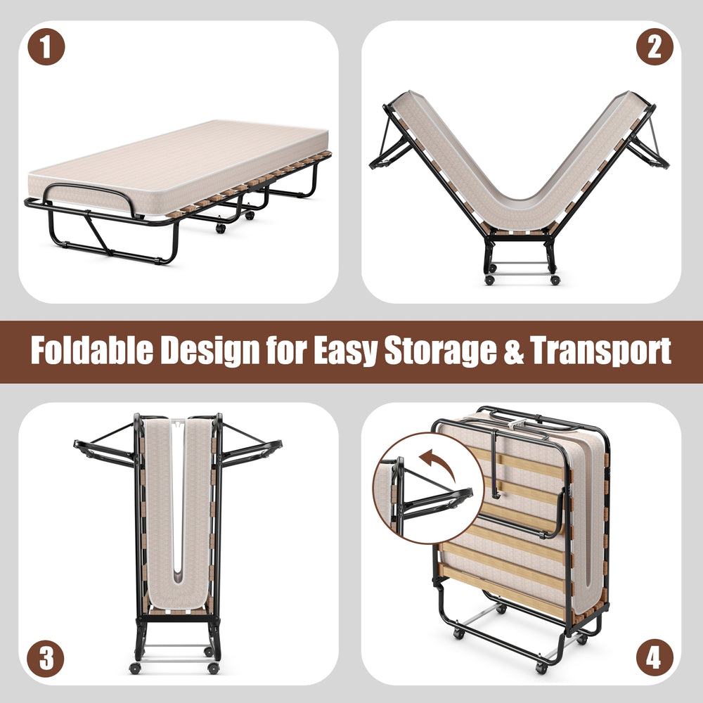 Costway 75" x 31.5" Rollaway Folding Bed Memory Foam Mattress Steel Frame Bed Clips New