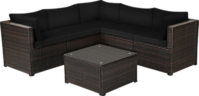 Costway Patio Furniture 6 Pcs Rattan Sectional Sofa Set with Cushions and Coffee Table New