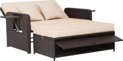 Costway Patio Rattan Loveseat Sofa and Multipurpose Ottoman with Adjustable Backrest Dark Brown New