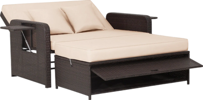 Costway Patio Rattan Loveseat Sofa and Multipurpose Ottoman with Adjustable Backrest Dark Brown 53762189 New