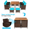 Costway Patio Furniture 9 PCS Rattan Dining Set with Acacia Wood Table and Cushioned Chairs New