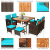 Costway Patio Furniture 9 PCS Rattan Dining Set with Acacia Wood Table and Cushioned Chairs New