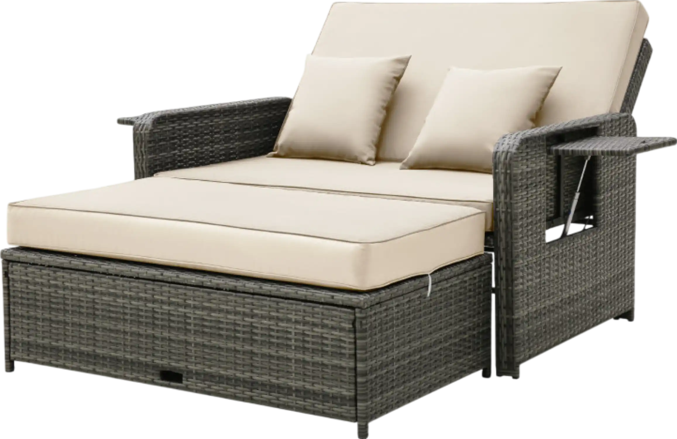 Costway Patio Rattan Loveseat Sofa and Multipurpose Ottoman with Adjustable Backrest Gray New