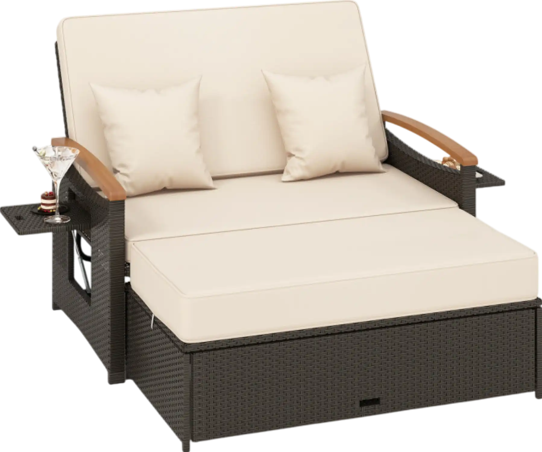 Costway Patio Furniture Wicker 3-in-1 Convertible Daybed to Loveseat with Ottoman Storage New