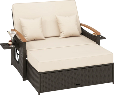 Costway Patio Furniture Wicker 3-in-1 Convertible Daybed to Loveseat with Ottoman Storage New