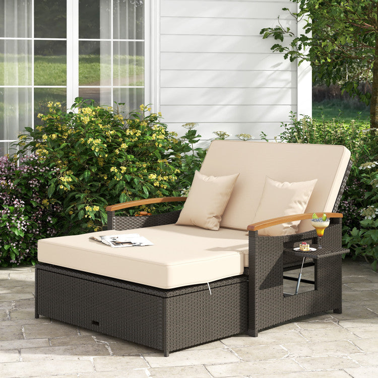 Costway Patio Furniture Wicker 3-in-1 Convertible Daybed to Loveseat with Ottoman Storage New