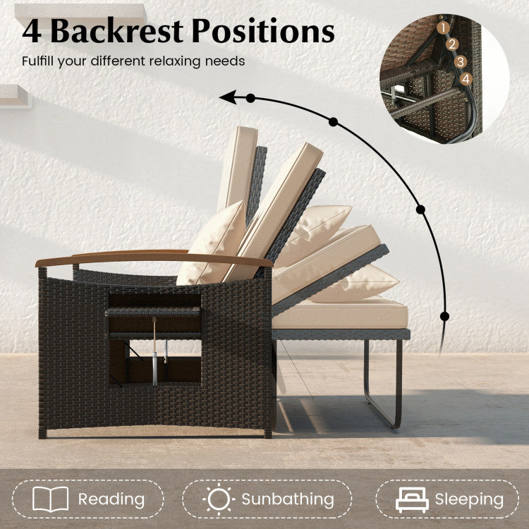 Costway Patio Furniture Wicker 3-in-1 Convertible Daybed to Loveseat with Ottoman Storage New