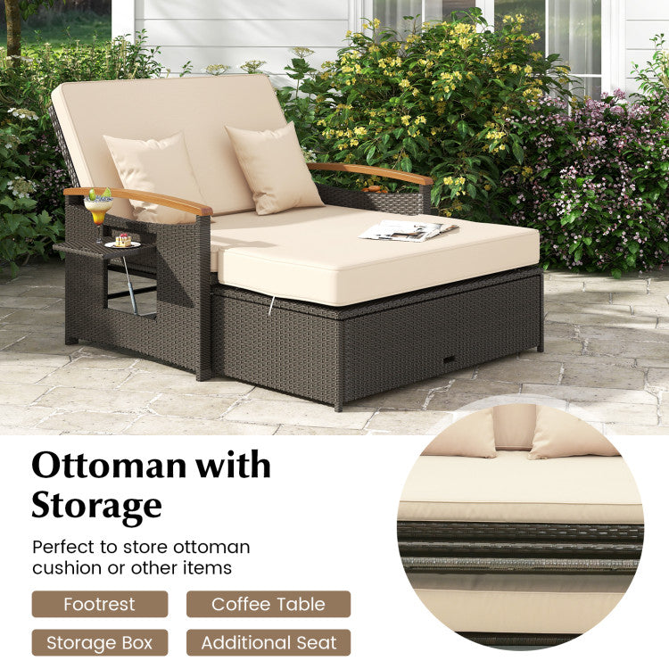 Costway Patio Furniture Wicker 3-in-1 Convertible Daybed to Loveseat with Ottoman Storage New