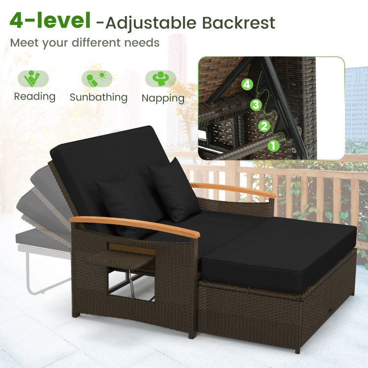 Costway Patio Furniture Wicker 3-in-1 Convertible Daybed to Loveseat with Ottoman Storage New
