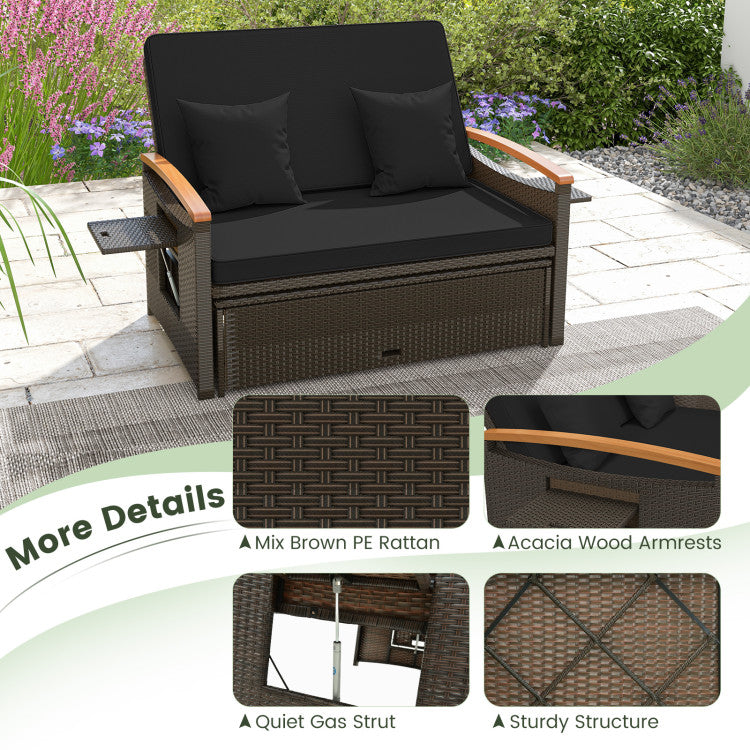 Costway Patio Furniture Wicker 3-in-1 Convertible Daybed to Loveseat with Ottoman Storage New