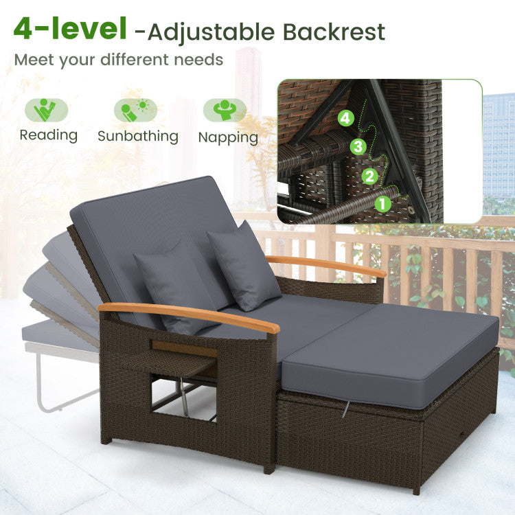 Costway Patio Furniture Wicker 3-in-1 Convertible Daybed to Loveseat with Ottoman Storage New