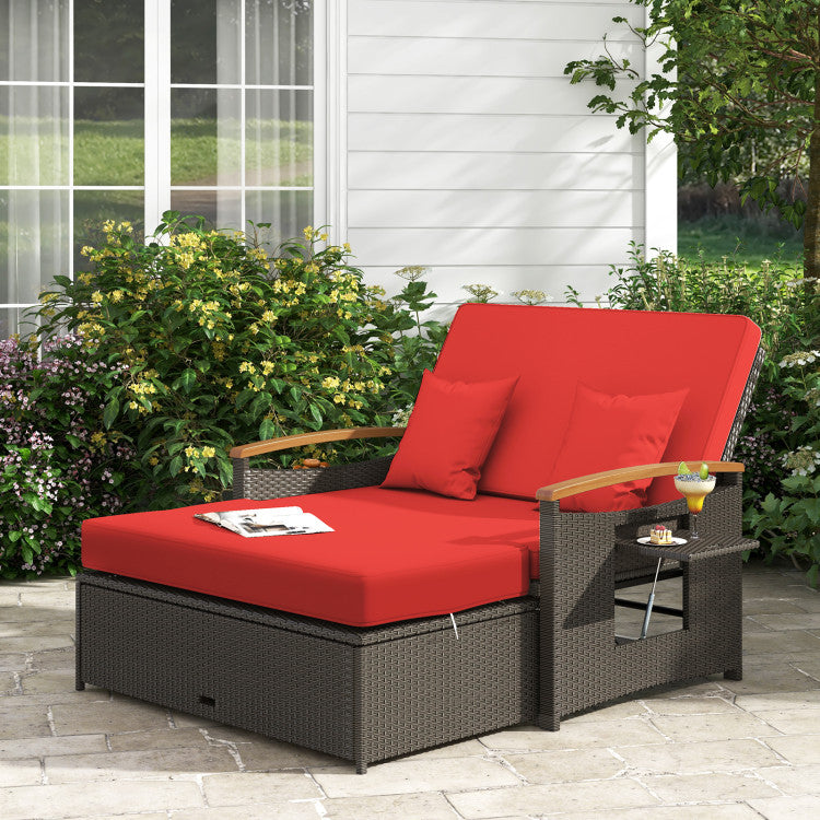 Costway Patio Furniture Wicker 3-in-1 Convertible Daybed to Loveseat with Ottoman Storage New