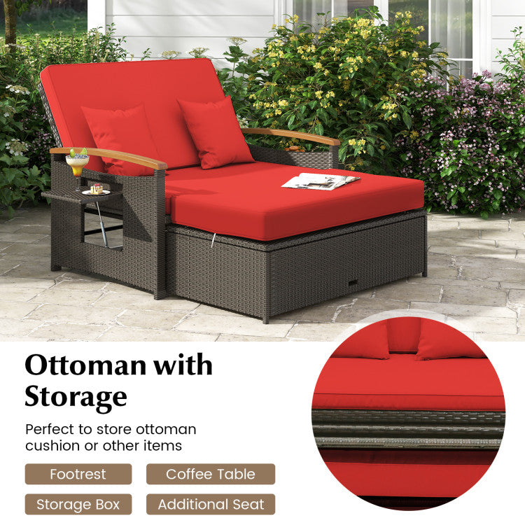 Costway Patio Furniture Wicker 3-in-1 Convertible Daybed to Loveseat with Ottoman Storage New