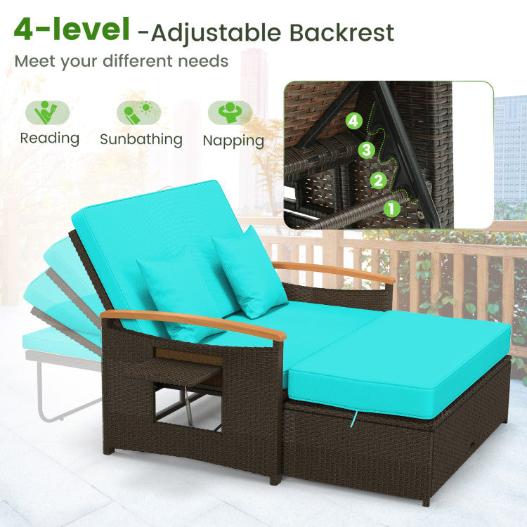 Costway Patio Furniture Wicker 3-in-1 Convertible Daybed to Loveseat with Ottoman Storage New