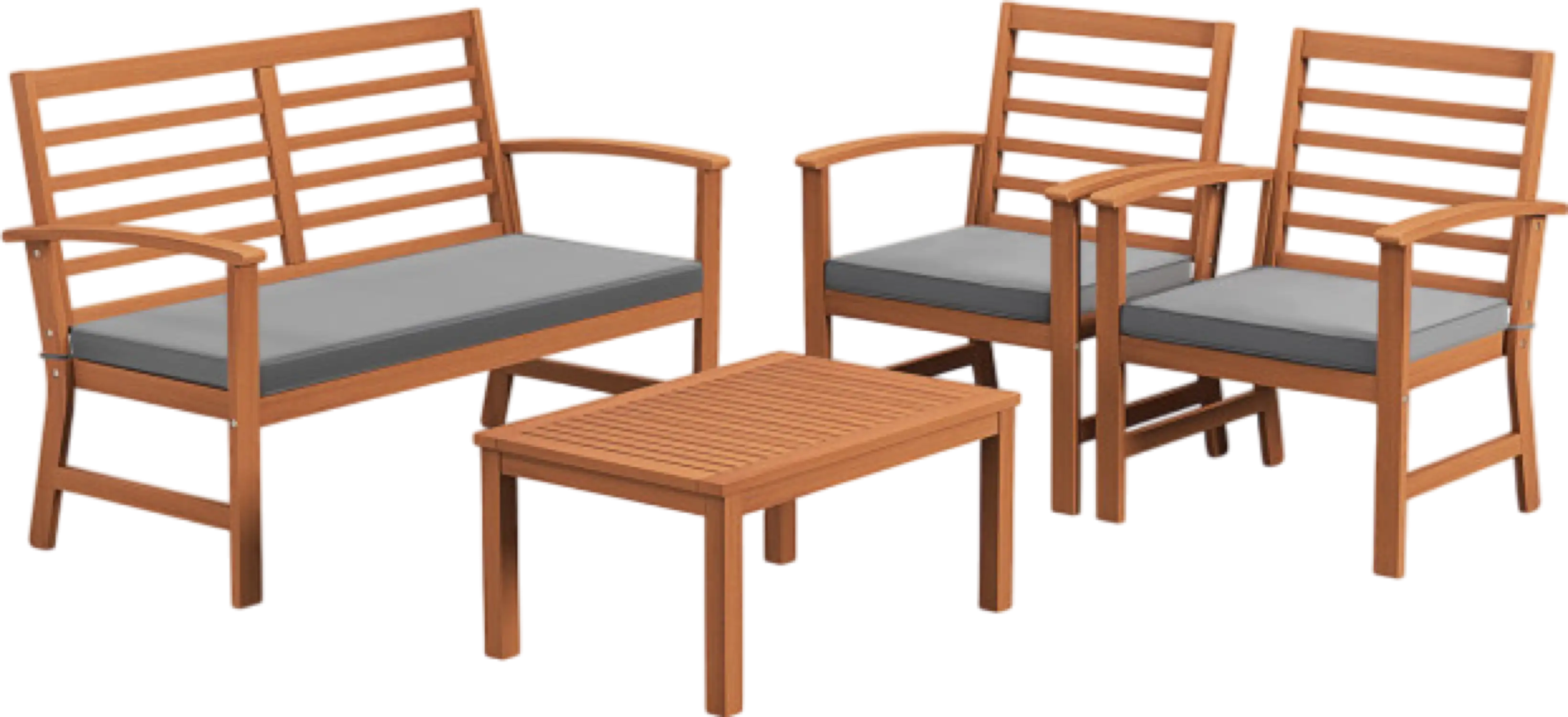Costway Patio Furniture 4 Pcs Acacia Wood Set Chairs Loveseat Cushions and Coffee Table New