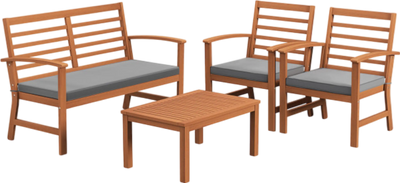 Costway Patio Furniture 4 Pcs Acacia Wood Set Chairs Loveseat Cushions and Coffee Table New