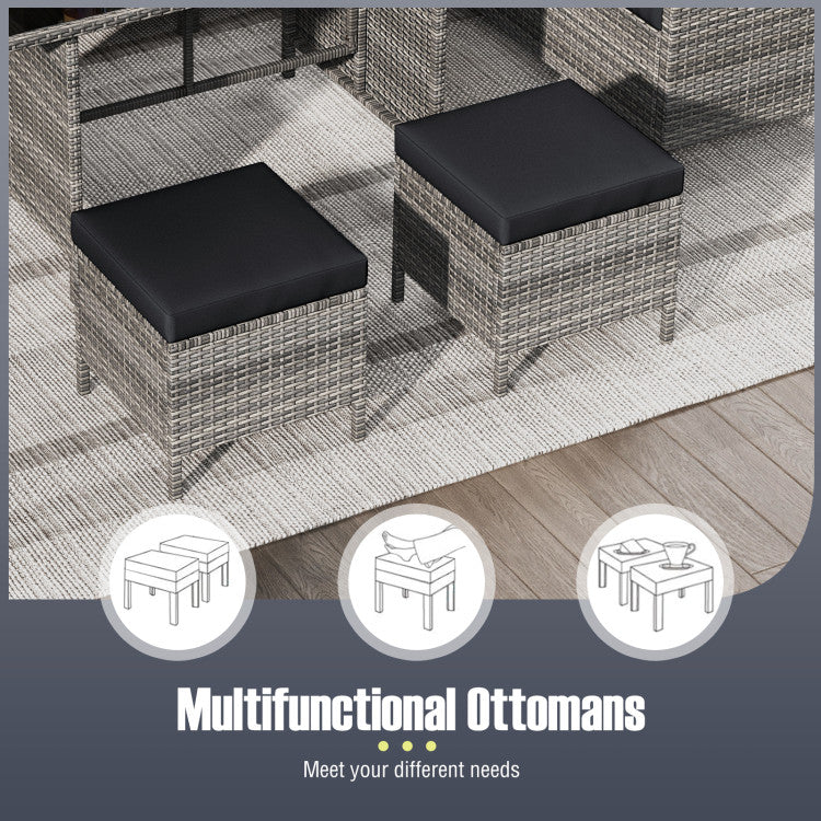 Costway Patio Furniture 7 PCS Dining Set with Ottomans Cushions and Glass Table New
