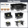 Costway Patio Furniture 7 PCS Dining Set with Ottomans Cushions and Glass Table New