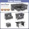 Costway Patio Furniture 7 PCS Dining Set with Ottomans Cushions and Glass Table New