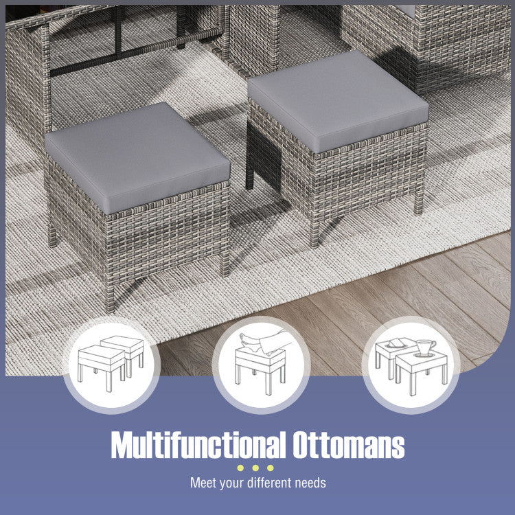 Costway Patio Furniture 7 PCS Dining Set with Ottomans Cushions and Glass Table New