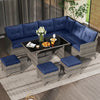 Costway Patio Furniture 7 PCS Dining Set with Ottomans Cushions and Glass Table New
