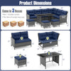 Costway Patio Furniture 7 PCS Dining Set with Ottomans Cushions and Glass Table New