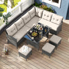 Costway Patio Furniture 7 PCS Dining Set with Ottomans Cushions and Glass Table New