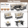 Costway Patio Furniture 7 PCS Dining Set with Ottomans Cushions and Glass Table New