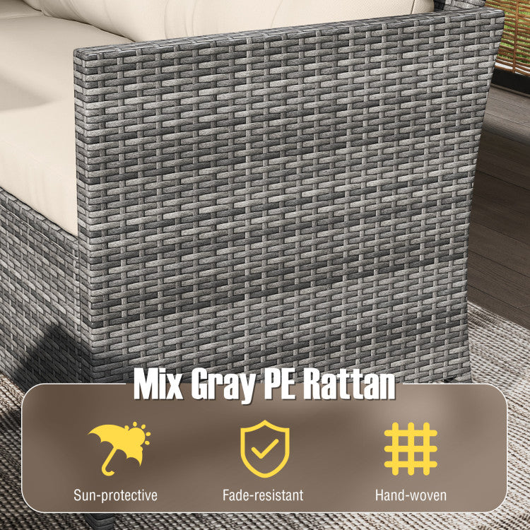 Costway Patio Furniture 7 PCS Dining Set with Ottomans Cushions and Glass Table New