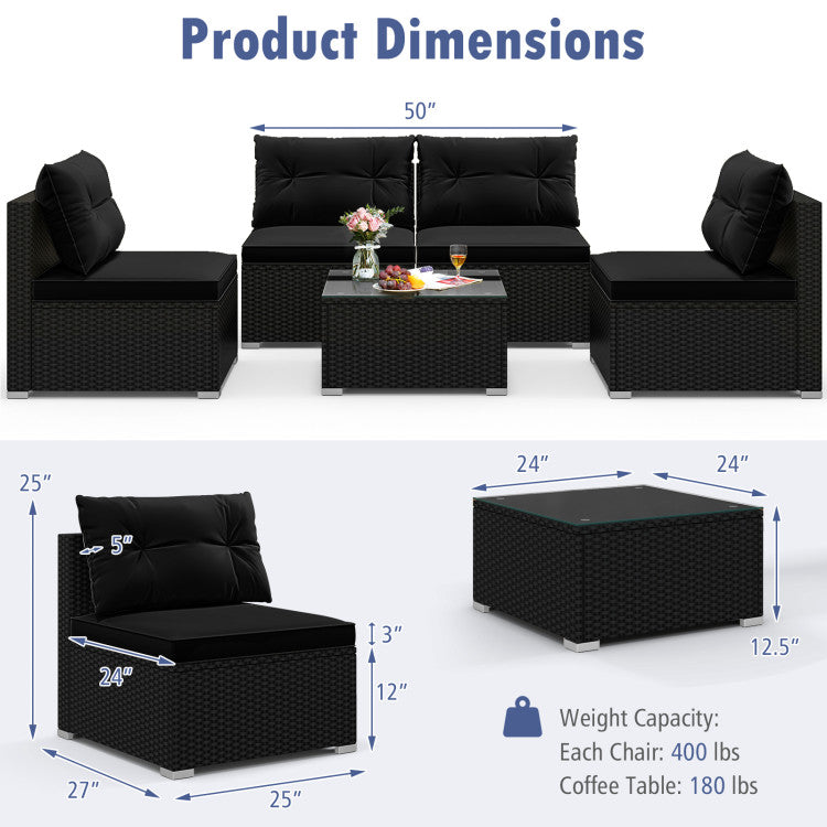 Costway Patio Furniture 5-Piece Outdoor Set with Cushions Coffee Table and Rattan Frame New