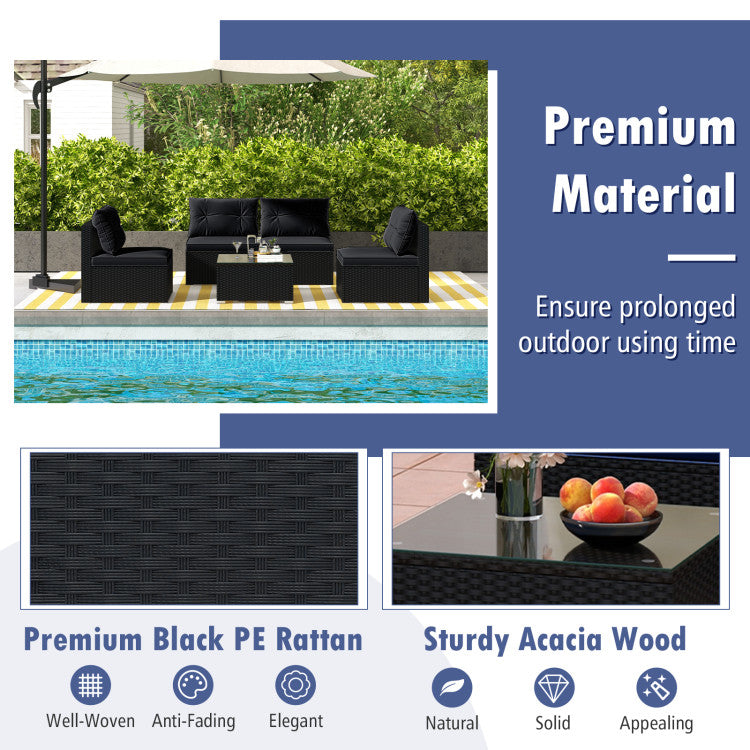 Costway Patio Furniture 5-Piece Outdoor Set with Cushions Coffee Table and Rattan Frame New