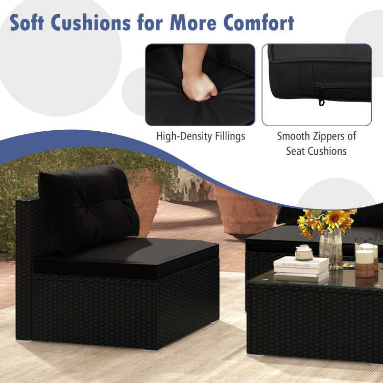 Costway Patio Furniture 5-Piece Outdoor Set with Cushions Coffee Table and Rattan Frame New