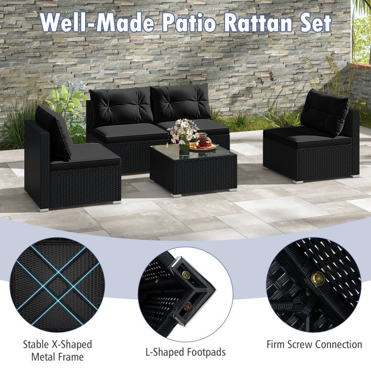 Costway Patio Furniture 5-Piece Outdoor Set with Cushions Coffee Table and Rattan Frame New