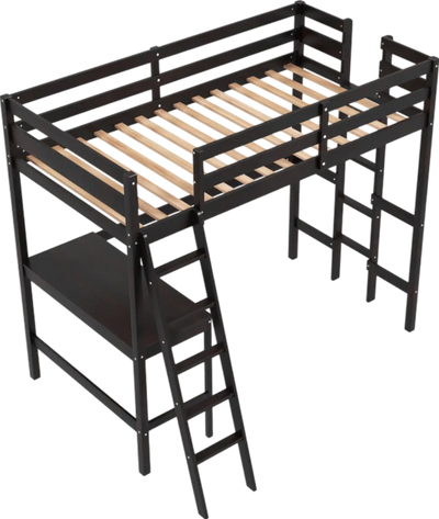 Costway Bed Frame Loft Twin Size with Built In Desk and Safety Ladders New