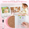 Wooden kids study desk set featuring a cork bulletin board and magnetic whiteboard for organized learning activities.