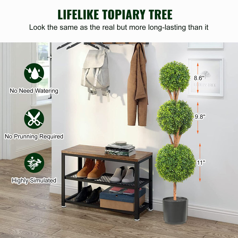 Vevor 48" Artificial Boxwood Topiaries 2-Pack with Planters 3-Ball Shape Faux Trees Indoor/Outdoor New