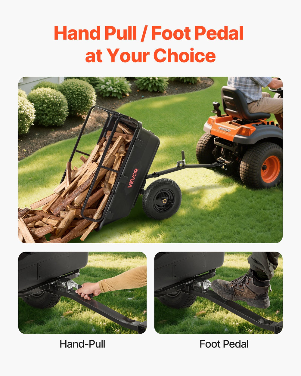 Vevor Plastic Dump Trailer 10 Cu Ft 500 lb Capacity Tow Behind for ATV Mower New