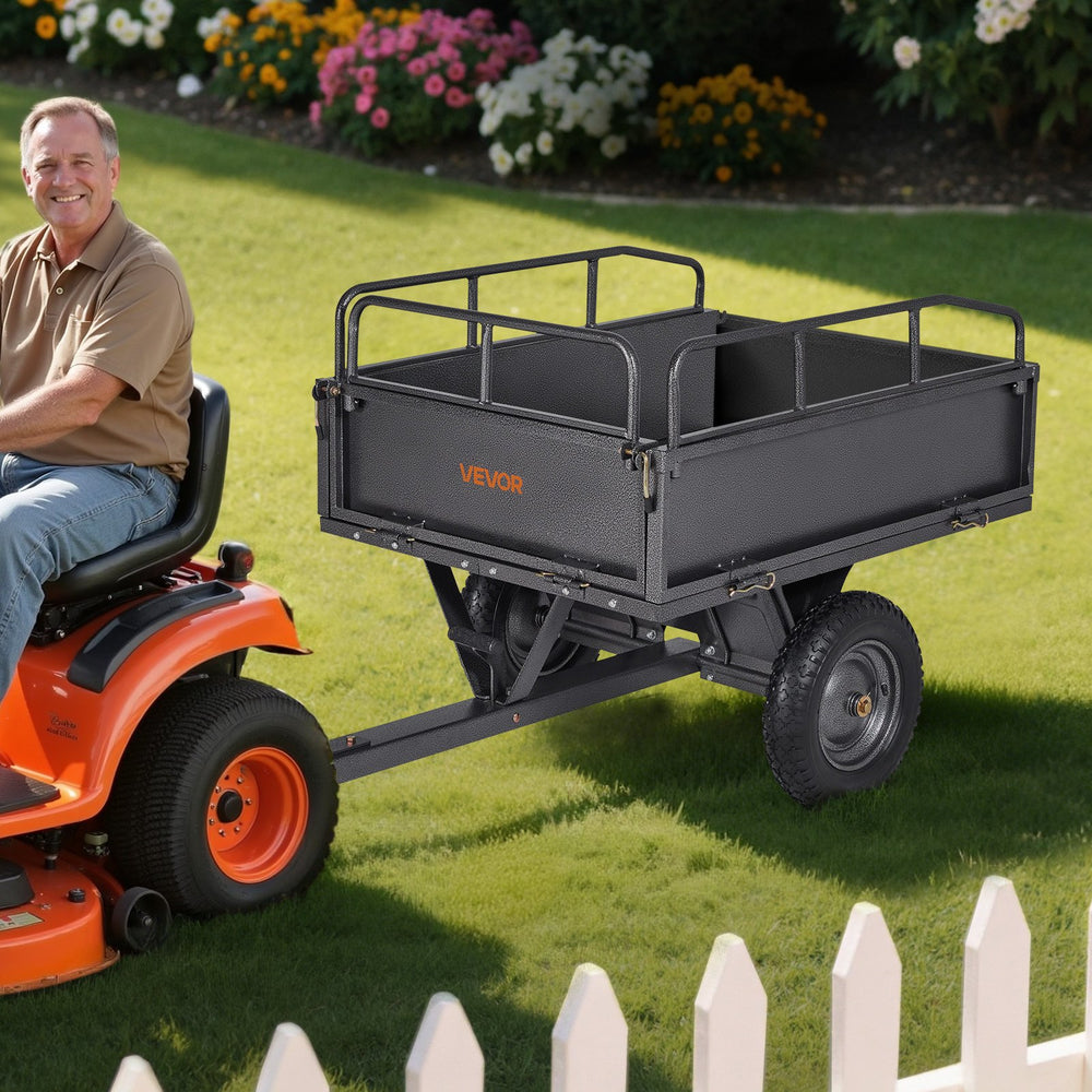 Vevor Steel Dump Cart 10 Cu Ft Heavy Duty 500 Lbs Capacity Tow Behind for ATV UTV Tractors New