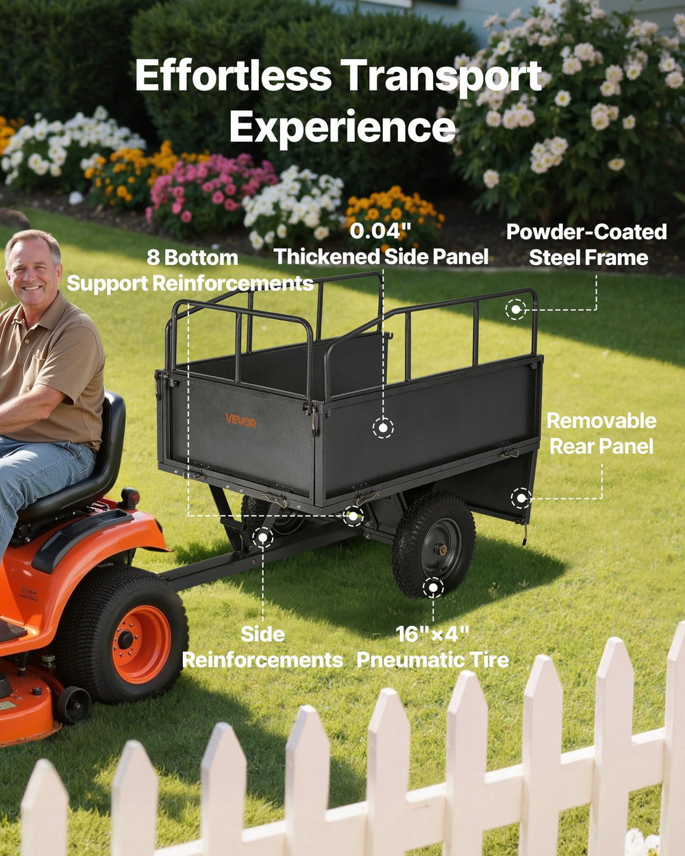 Vevor Steel Dump Cart 17 Cu Ft Heavy Duty 600 Lbs Capacity Tow Behind for ATV UTV Tractors New