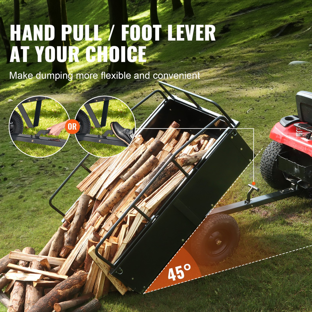 Vevor BTC002C ATV Dump Trailer Cart 750 lbs 15 cu. ft. Capacity Removable Sides For Riding Lawn Motor New